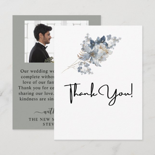 Tarjeta De Agradecimiento Ilustración de arreglo floral en acuarela rústica (Anverso / Reverso)