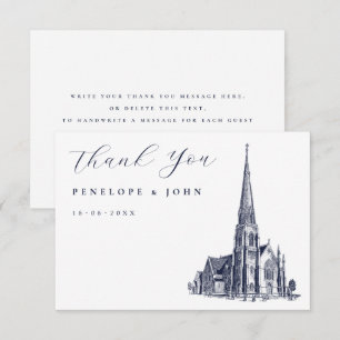 Tarjeta De Agradecimiento Ilustración de Boda de Iglesia Vintage Elegante