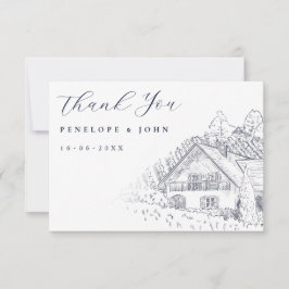 Tarjeta De Agradecimiento Ilustración de Boda de Viñedo Vintage Elegante