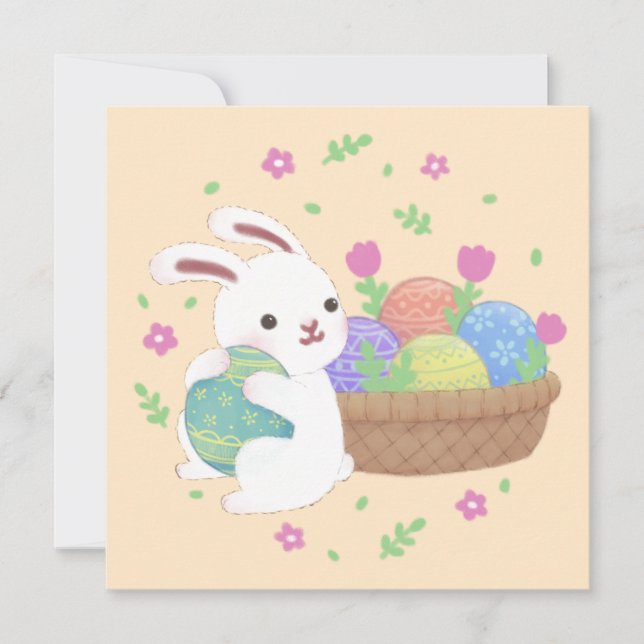 Tarjeta De Agradecimiento Ilustracion de conejo de Pascua (Anverso)