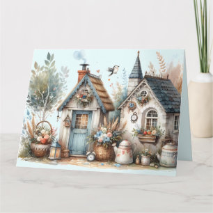 Tarjeta De Agradecimiento Ilustración de Cottage Haven Floral Homes