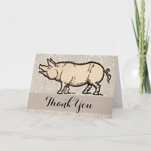 Tarjeta De Agradecimiento Ilustracion de época de cerda de cerdo (Anverso)