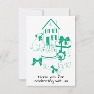 Tarjeta De Agradecimiento Ilustración de fiesta de cumpleaños de Pug adorabl