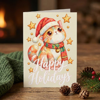 Tarjeta De Agradecimiento Ilustración de gato de Navidad adorable con encant