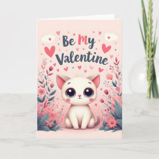 Tarjeta De Agradecimiento Ilustración de gato lindo sé mi San Valentín