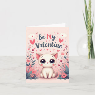 Tarjeta De Agradecimiento Ilustración de gato lindo sé mi San Valentín