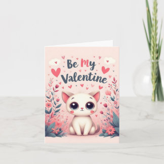Tarjeta De Agradecimiento Ilustración de gato lindo sé mi San Valentín