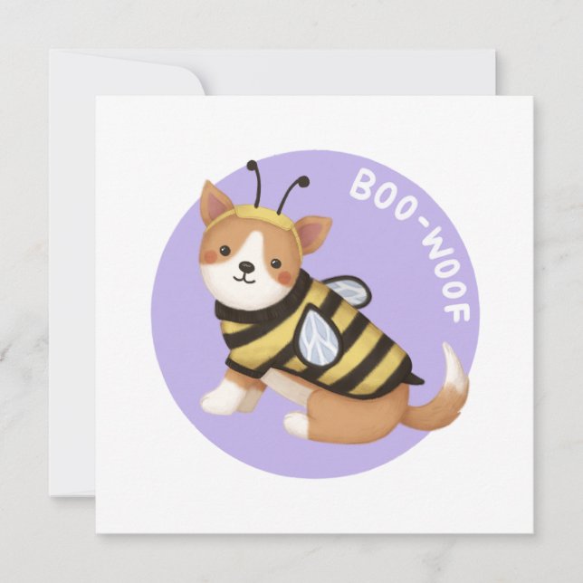Tarjeta De Agradecimiento Ilustracion de Halloween: Boo-Woof (Corgi galés) (Anverso)