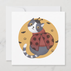 Tarjeta De Agradecimiento Ilustracion de Halloween: Gato de Bicho Ladybug