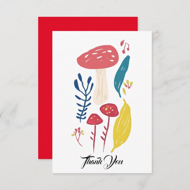 Tarjeta De Agradecimiento Ilustracion de hongos pequeños (Anverso / Reverso)