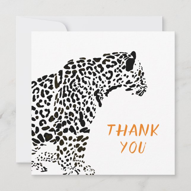 Tarjeta De Agradecimiento Ilustración de Jaguar Negro y Blanco Gracias (Anverso)