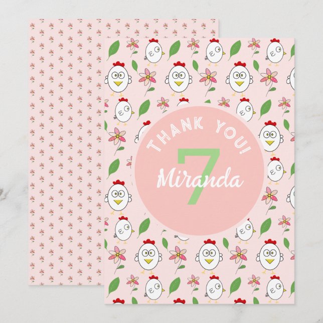 Tarjeta De Agradecimiento Ilustracion de pollo Personalizado (Anverso / Reverso)