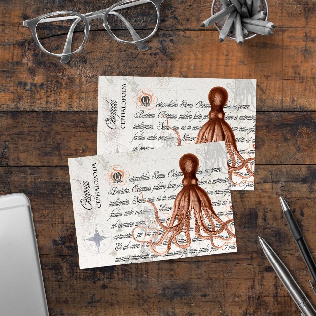 Tarjeta De Agradecimiento Ilustracion de pulpo vintage (Vintage Octopus Illustration Thank You Card)