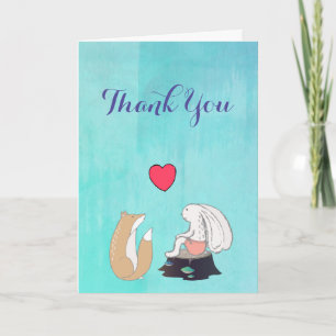 Tarjeta De Agradecimiento Ilustracion de zorro y conejo gracias