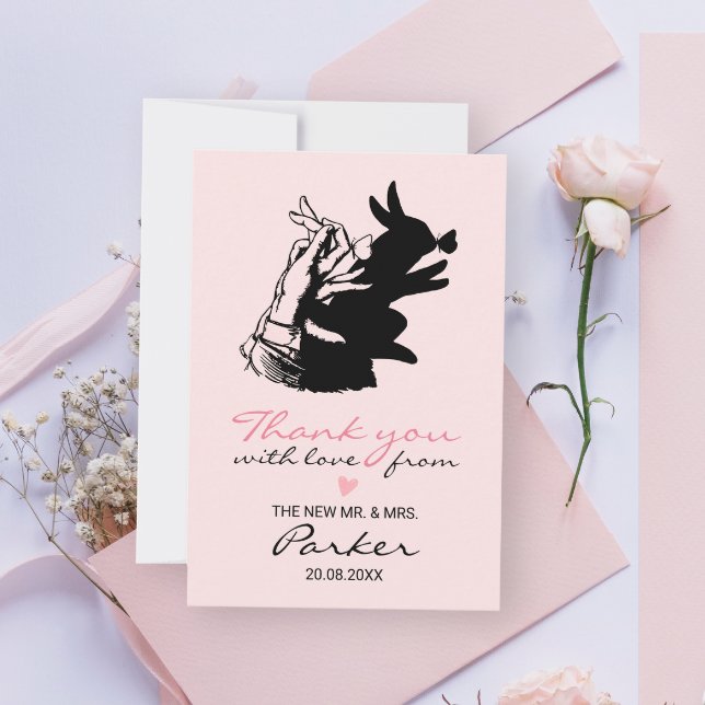Tarjeta De Agradecimiento Ilustración divertida de conejito rosa retro paste (Subido por el creador)