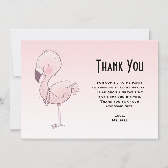 Tarjeta De Agradecimiento Ilustracion Flamingo Rosa (Anverso)