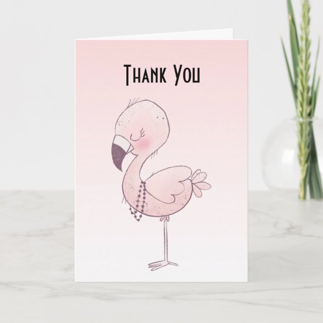 Tarjeta De Agradecimiento Ilustracion Flamingo Rosa (Anverso)