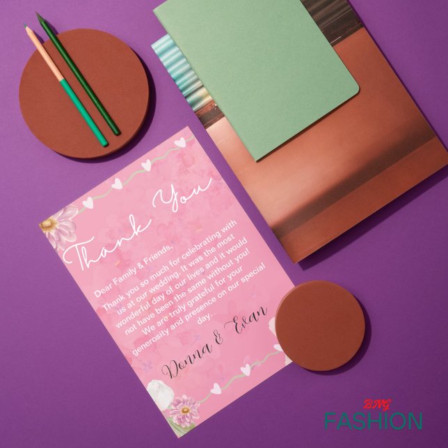 Tarjeta De Agradecimiento Ilustración Floral Acuarela Rosa Boda (Subido por el creador)