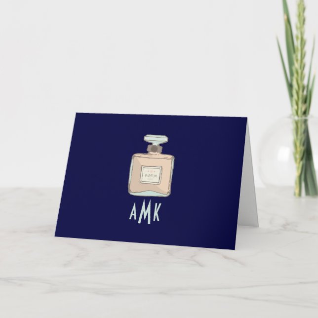 Tarjeta De Agradecimiento Ilustracion Frasco De Parfum Con Iniciales De Mono (Anverso)