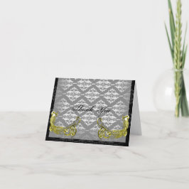Tarjeta De Agradecimiento Ilustracion Golden Peacock en Damask Gracias