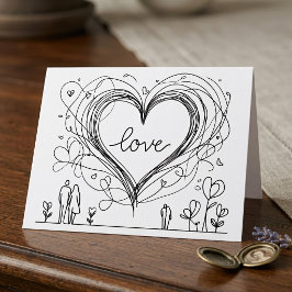 Tarjeta De Agradecimiento Ilustración minimalista de corazón de amor dibujad