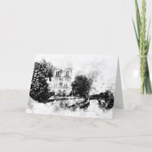 Tarjeta De Agradecimiento Ilustracion monocromo de la catedral de Notre-Dame