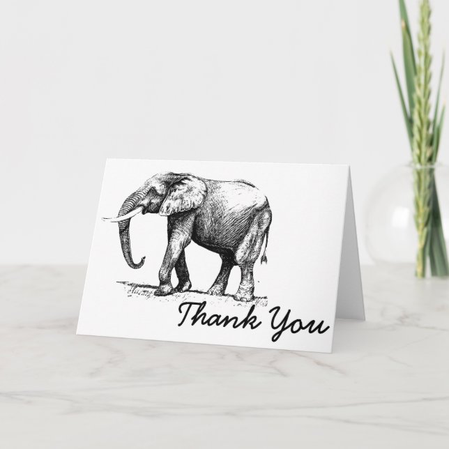 Tarjeta De Agradecimiento Ilustracion Negro De Un Elefante (Anverso)