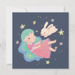 Tarjeta De Agradecimiento Ilustracion Starry Night Bunny & Chica
