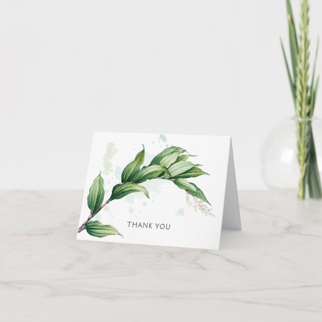 Tarjeta De Agradecimiento Ilustracion verde acuarela Splash Blank (Anverso)