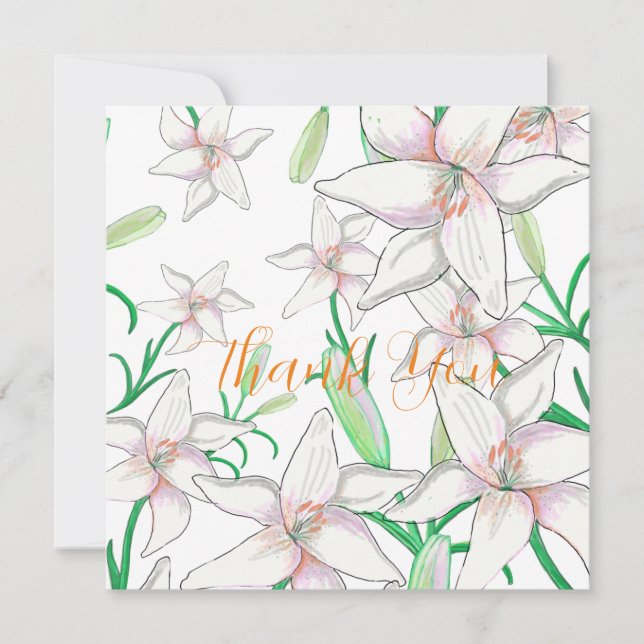 Tarjeta De Agradecimiento Ilustracion White Lilies (Anverso)