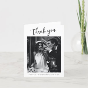 Tarjeta De Agradecimiento Imagen de boda con letra script moderna minimalist