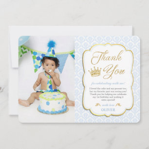 Tarjeta De Agradecimiento Imagen de Damasco Azul de cumpleaños de Little Pri