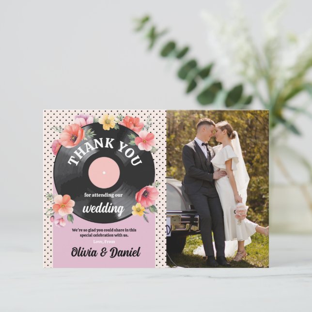 Tarjeta De Agradecimiento Imagen de la Boda Floral 1950 (Anverso de pie)