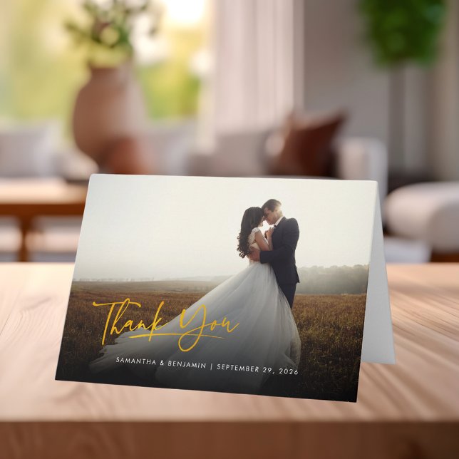 Tarjeta De Agradecimiento Imagen recién casada con guión elegante (Newlywed Photo Script Elegant Thank You Card)