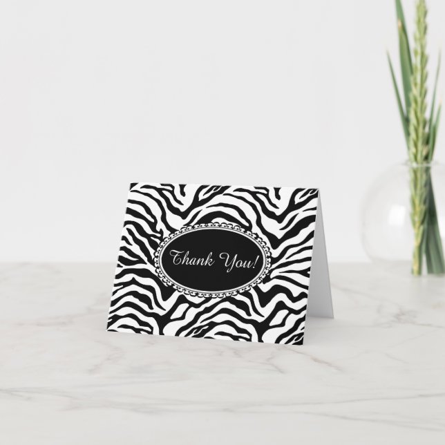 Tarjeta De Agradecimiento Impresión a rayas de cebra en blanco y negro (Anverso)