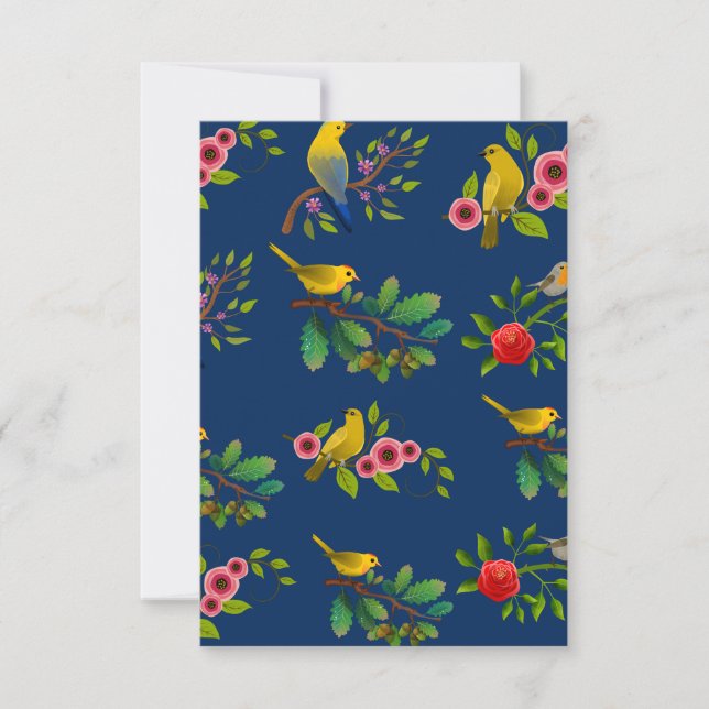 Tarjeta De Agradecimiento Impresión de pájaros florales azules (Anverso)