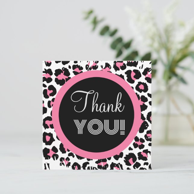 Tarjeta De Agradecimiento Impresión de queso rosa negro y blanco personaliza (Anverso de pie)