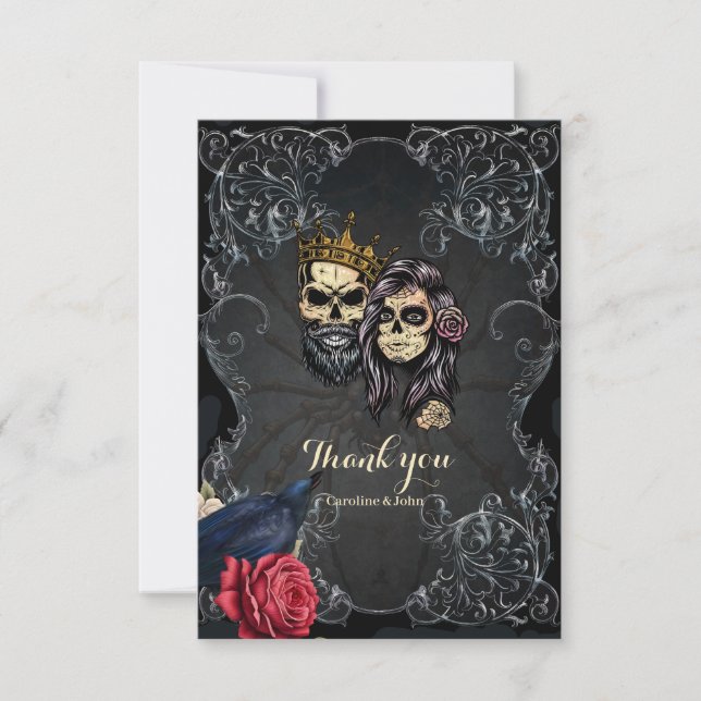Tarjeta De Agradecimiento Impresionante diseño de boda gótico oscuro con crá (Anverso)