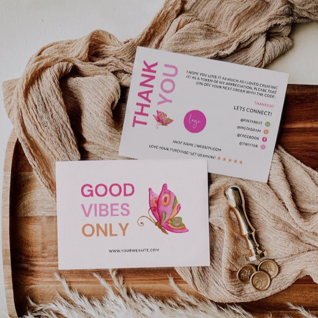 Tarjeta de agradecimiento imprimible de mariposa,  (Butterfly Printable Thank You Card, Business)