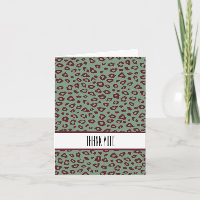 Tarjeta De Agradecimiento Imprimir estampado de leopardo rojo verde Gracias (Anverso)