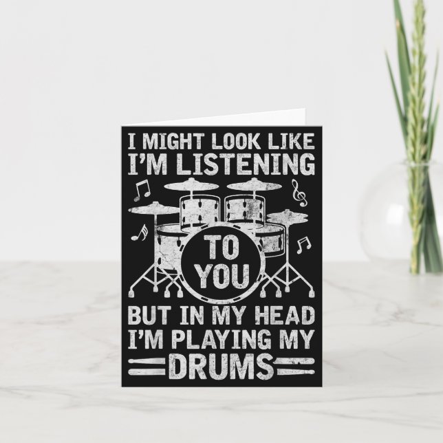 Tarjeta De Agradecimiento In My Head I'm Playing My Drums Funny Drummer Drum (Anverso)
