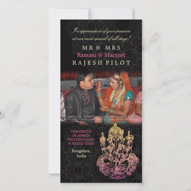 Tarjeta De Agradecimiento India Indian Wedding Thank You Photo Cards (Anverso)