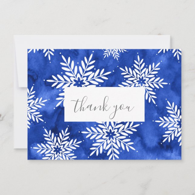 Tarjeta De Agradecimiento Indigo Abstract Watercolor Snowflakes (Anverso)