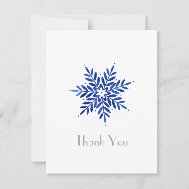 Tarjeta De Agradecimiento Indigo Blue Watercolor Resumen Snowflake (Anverso)