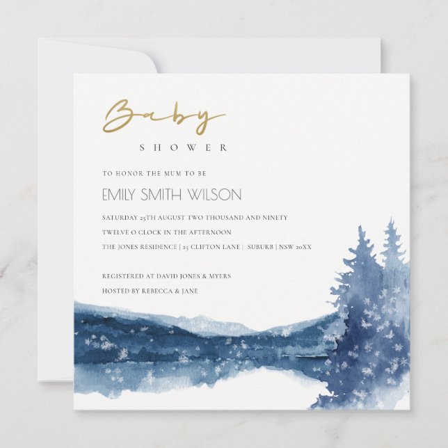 TARJETA DE AGRADECIMIENTO INDIGO TINTA BLUE MOUNTAIN LAGO BABY SHOWER INVITE (Anverso)
