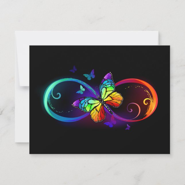 Tarjeta De Agradecimiento Infinidad vibrante con mariposa arco iris sobre ne (Anverso)