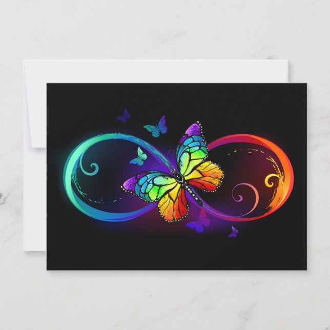 Tarjeta De Agradecimiento Infinidad vibrante con mariposa arco iris sobre ne (Anverso)