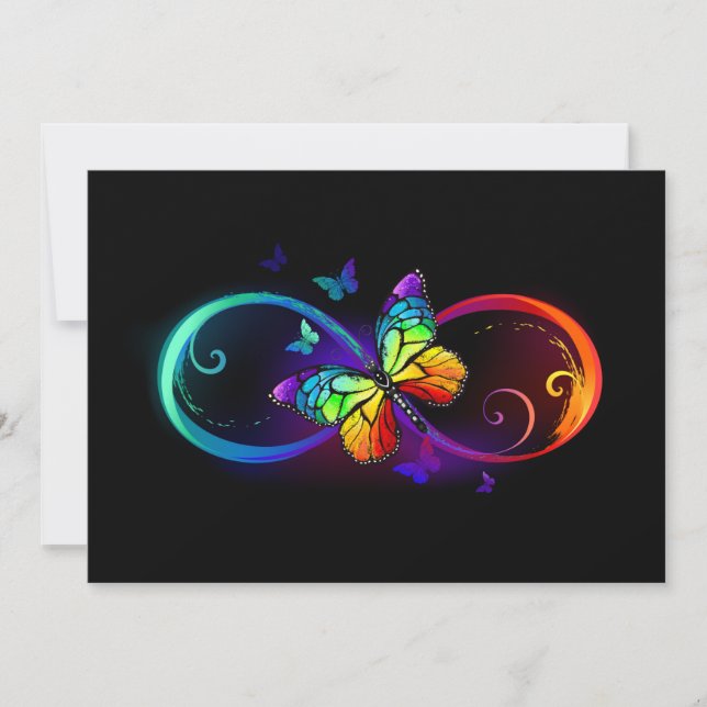 Tarjeta De Agradecimiento Infinidad vibrante con mariposa arco iris sobre ne (Anverso)