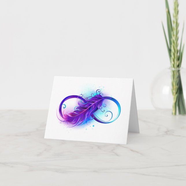 Tarjeta De Agradecimiento Infinito con plumas púrpura (Anverso)