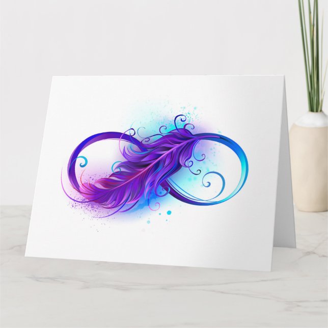 Tarjeta De Agradecimiento Infinity with Purple Feather (Anverso)